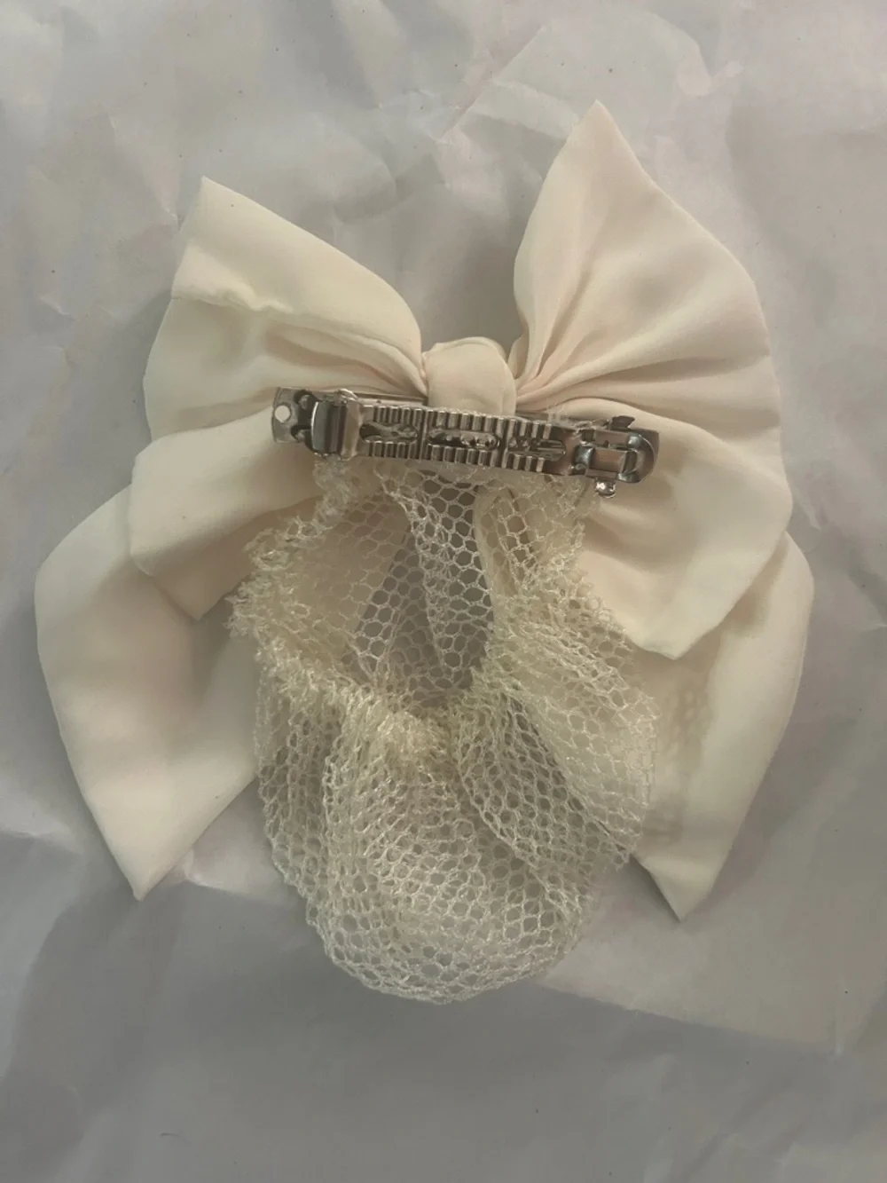 Vintage Ivory Bow Hair Net Barrette